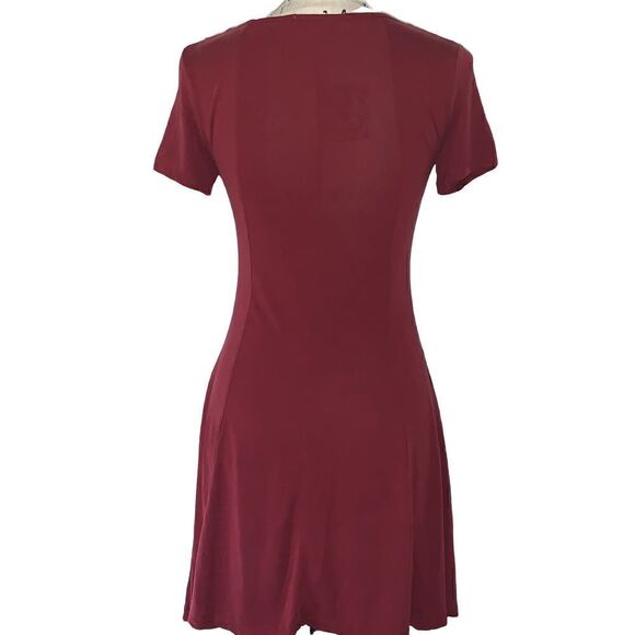 MIAMI maroon fitted flare dress XS - Picture 4 of 8